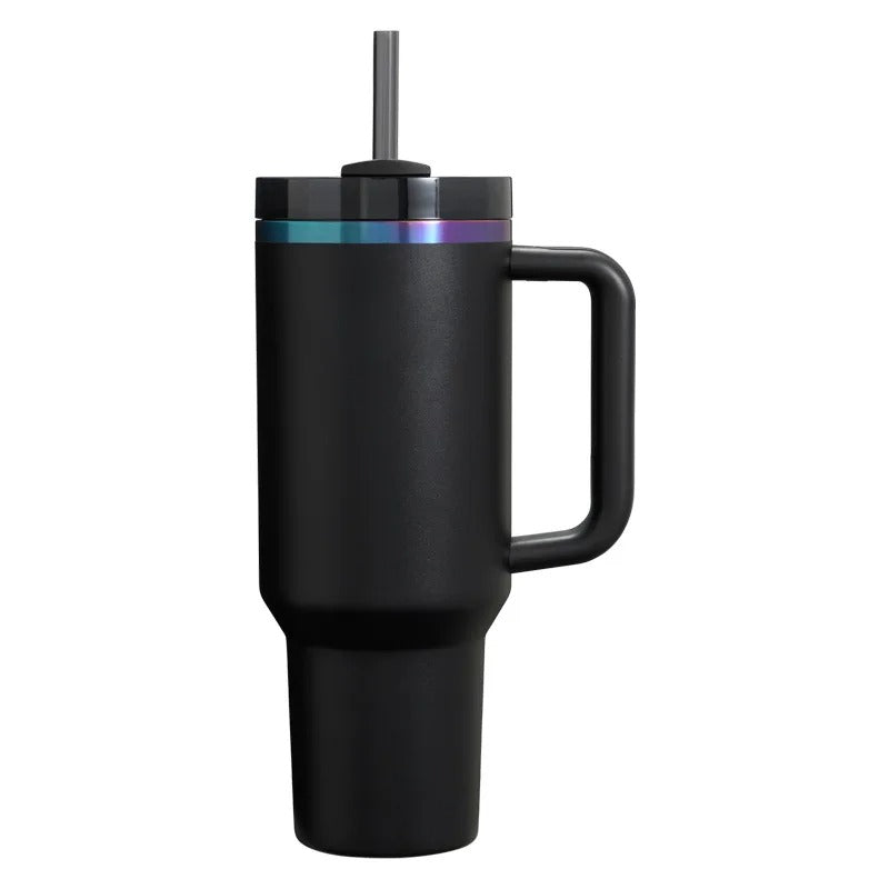 40oz Insulated Stainless Steel Tumbler with Lid & Straw – Large Capacity Vacuum Car Mug with Handle - Delicate Leather