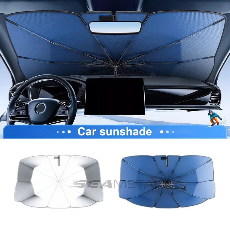 Windshield Sun Shade Umbrella – UPF50+ Foldable Front Window Sun Protection Cover - Delicate Leather