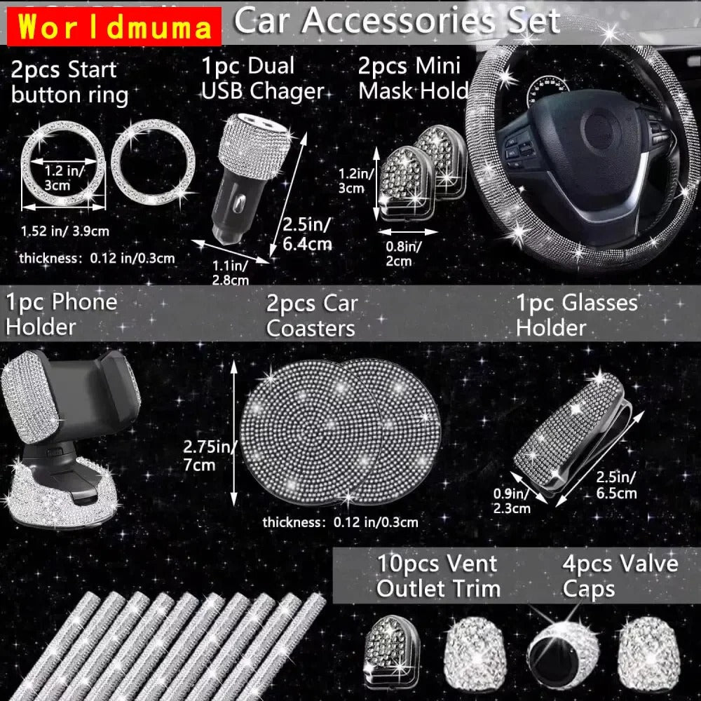 27-Piece Luxury Diamond Car Interior Decoration Gift Box – Stylish Accessories for Women, Gift For Mother's Day 2025