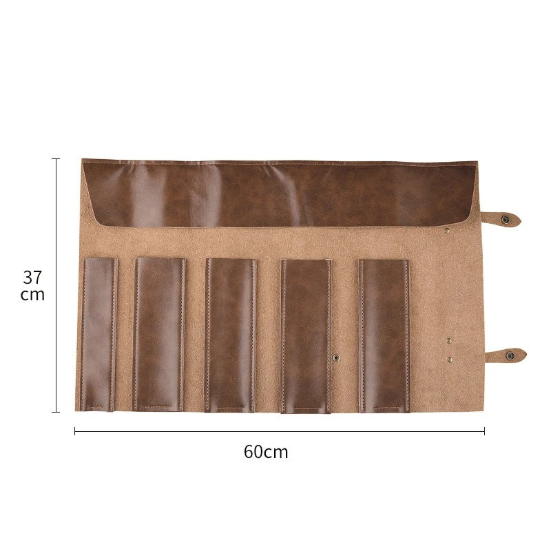 Portable Leather Chef Knife Roll Bag - Two-Layer Cowhide Storage Case for Kitchen and Camping - Delicate Leather