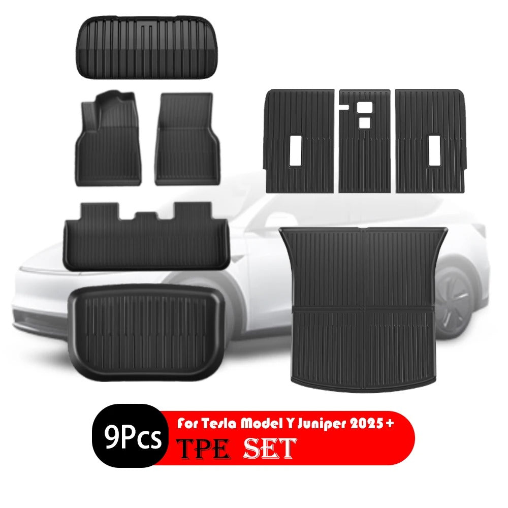 TPE Floor & Trunk Mats for Tesla Model Y Juniper 2025+ – Waterproof, All-Weather Car Accessories - Delicate Leather