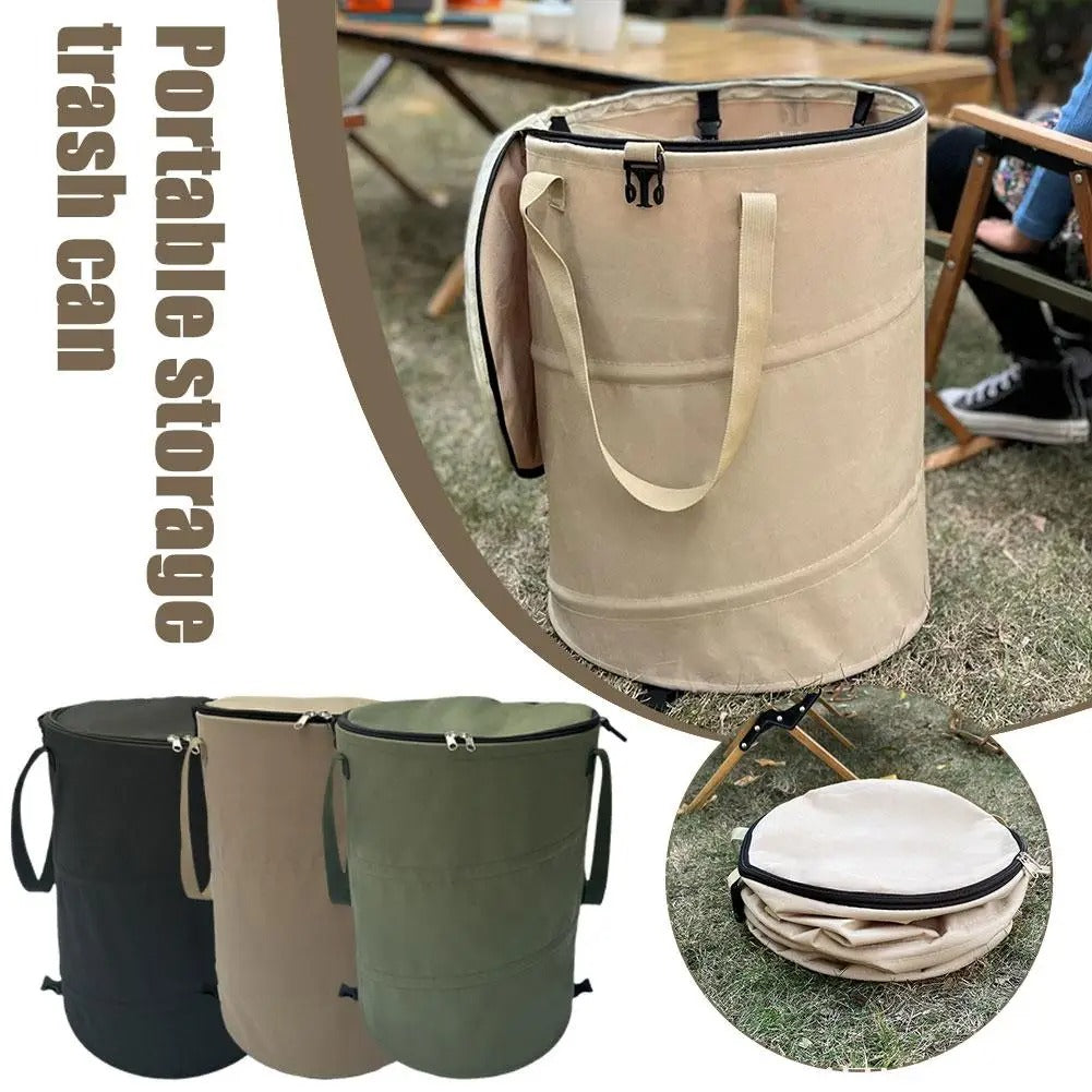 Outdoor Trash Can, Folding Trash Can, Garden Storage Bag for Fallen Leaves, Large Capacity Oxford Cloth Trash Can - Delicate Leather