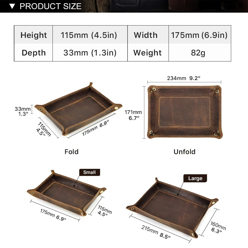 Genuine Leather Desktop Storage Tray, Jewelry Key Plate, Home Decoration Dice Tray, Wallet Coins Nubuck Leather Folding Storage Box