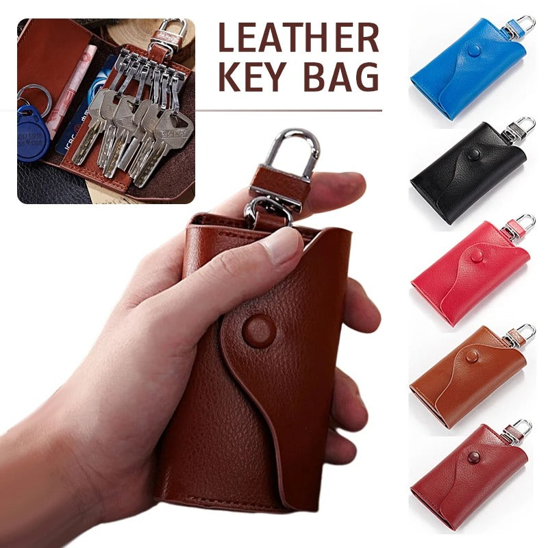 Genuine Leather Key Case Wallet – Multi-Function Key Organizer with Buckle and Card Slot for Men and Women - Delicate Leather