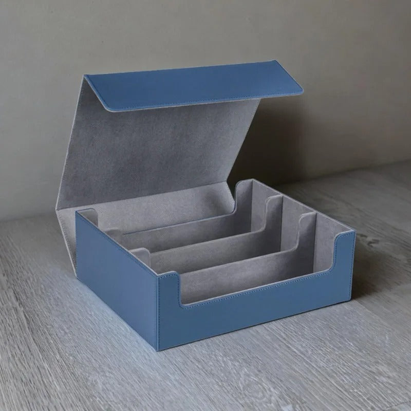 Magnetic Suction Three-Row Card Box - Checkered Leather Game Card Storage Box, Multiple Colors Available - Delicate Leather