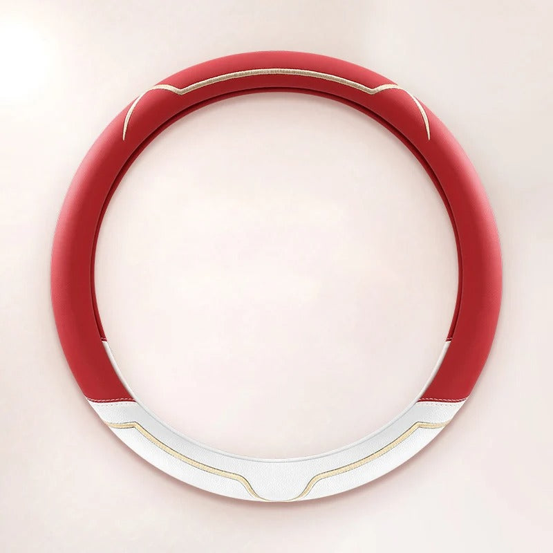 Universal Steering Wheel Cover – Pink and White, 15-Inch Anti-Slip Design - Delicate Leather