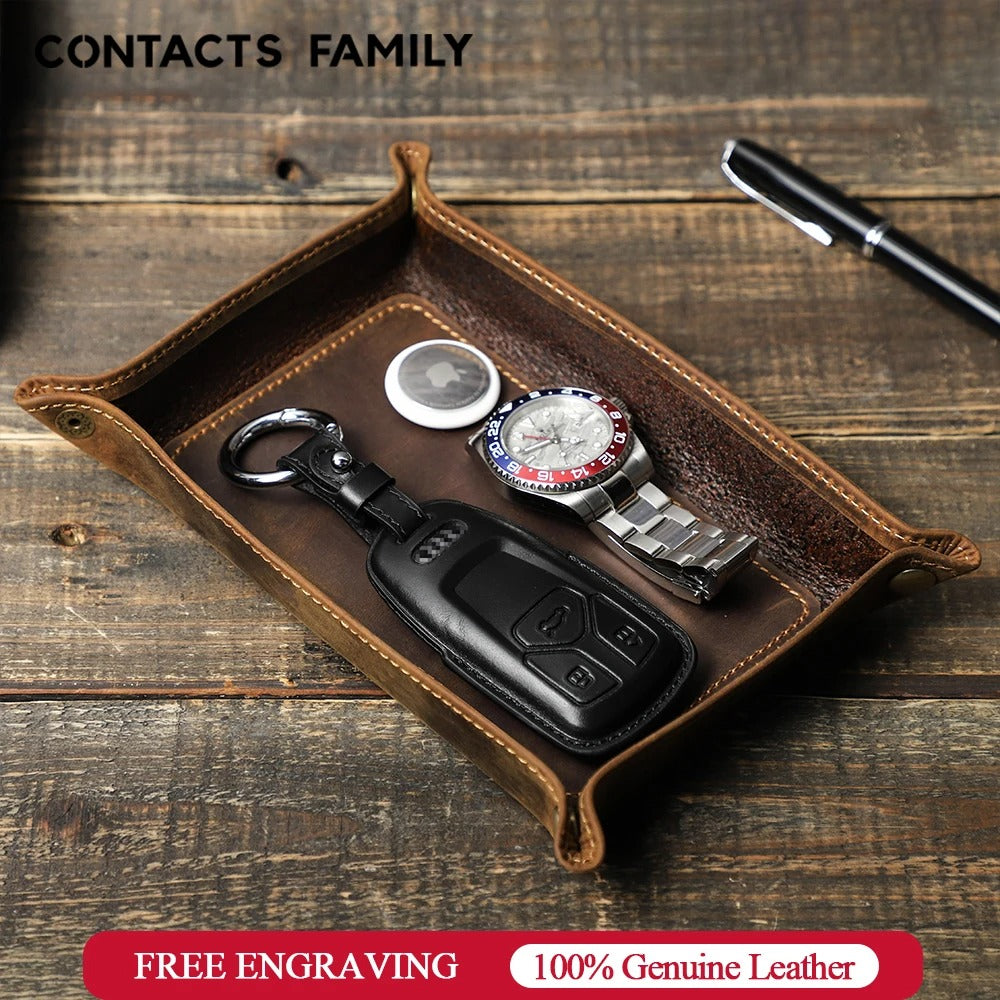 Genuine Leather Desktop Storage Tray, Jewelry Key Plate, Home Decoration Dice Tray, Wallet Coins Nubuck Leather Folding Storage Box
