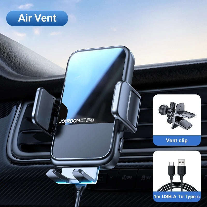 Wireless Charging Car Phone Holder - 15W Fast Charging Auto-Clamping Car Charger - Delicate Leather