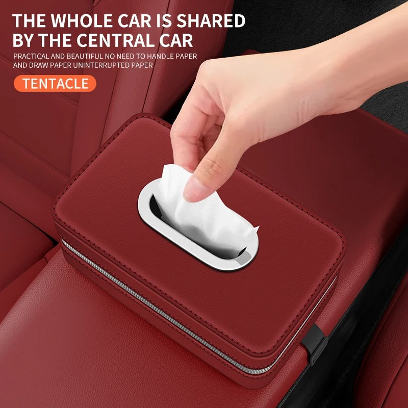 Universal Leather Car Tissue Storage Box – Hanging Armrest & Seat Organizer - Delicate Leather