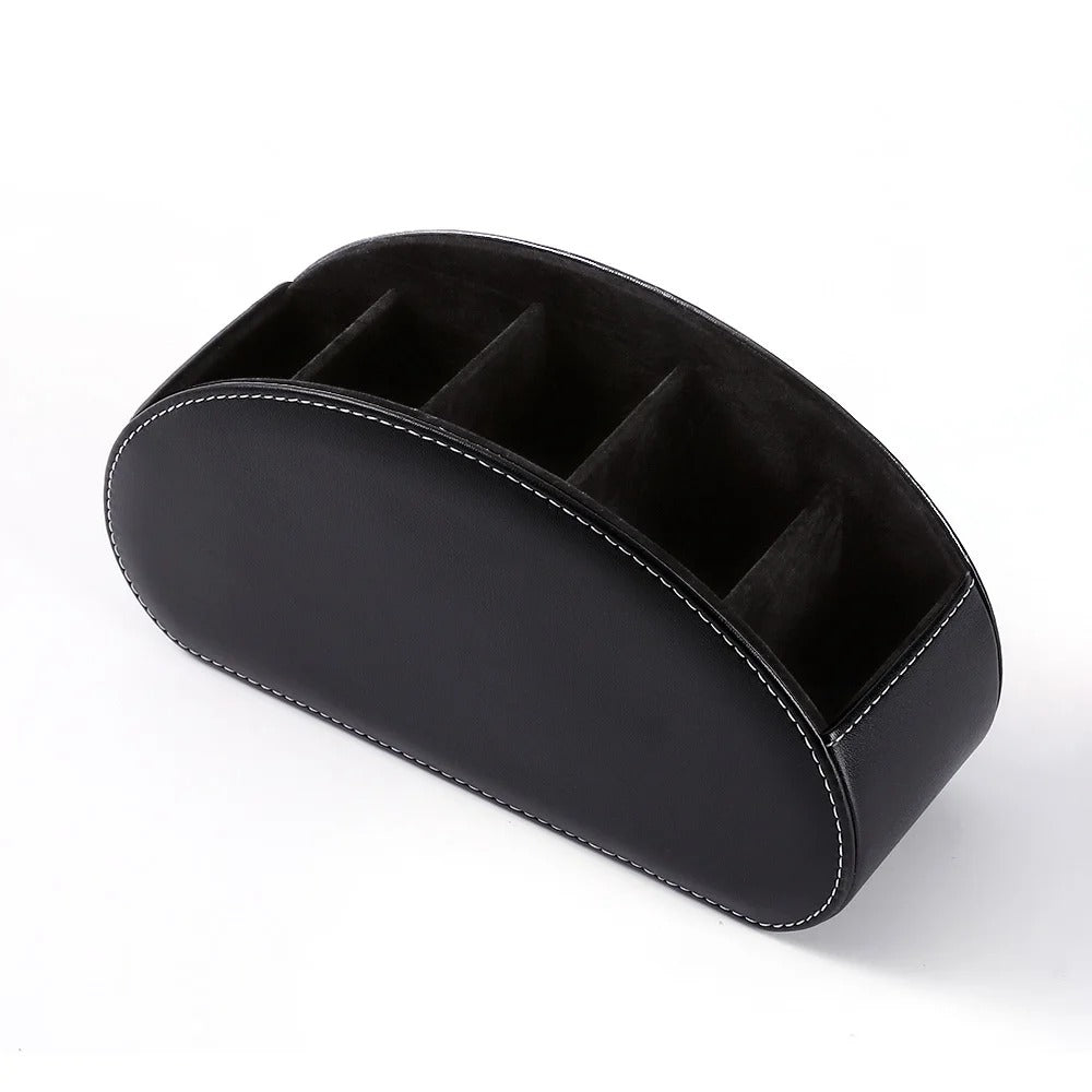 Desktop PU Leather Organizer Remote Control Phone and TV Holder Desk Storage Box Cosmetic Brush Storage Holder - Delicate Leather