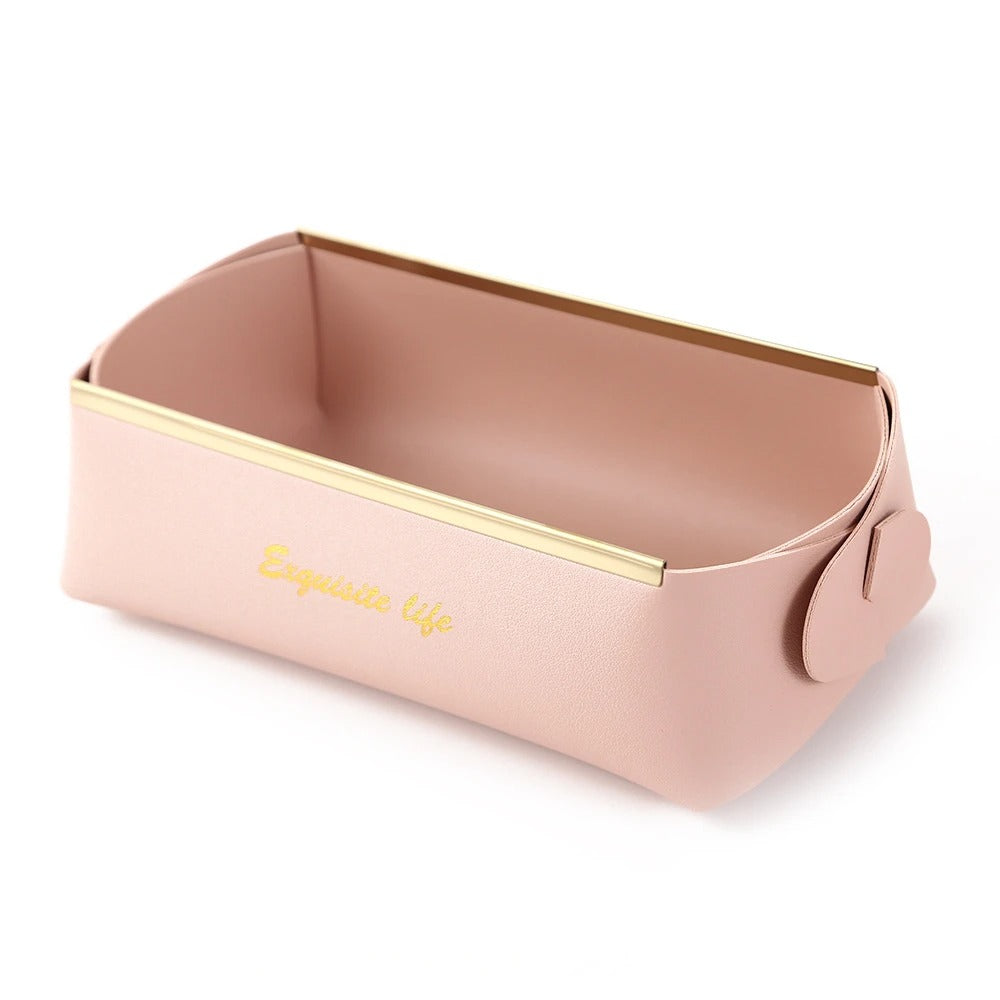Nordic Leather Desktop Storage Box, PU Foldable Grocery Basket, Household Dice Tray Organizer, Cosmetic Coins Decorative Plate - Delicate Leather