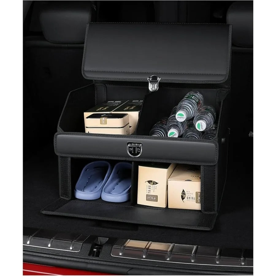 Large-Capacity Double-Layer Car Trunk Storage Box – PU Leather Organizer for Cars & SUVs - Delicate Leather