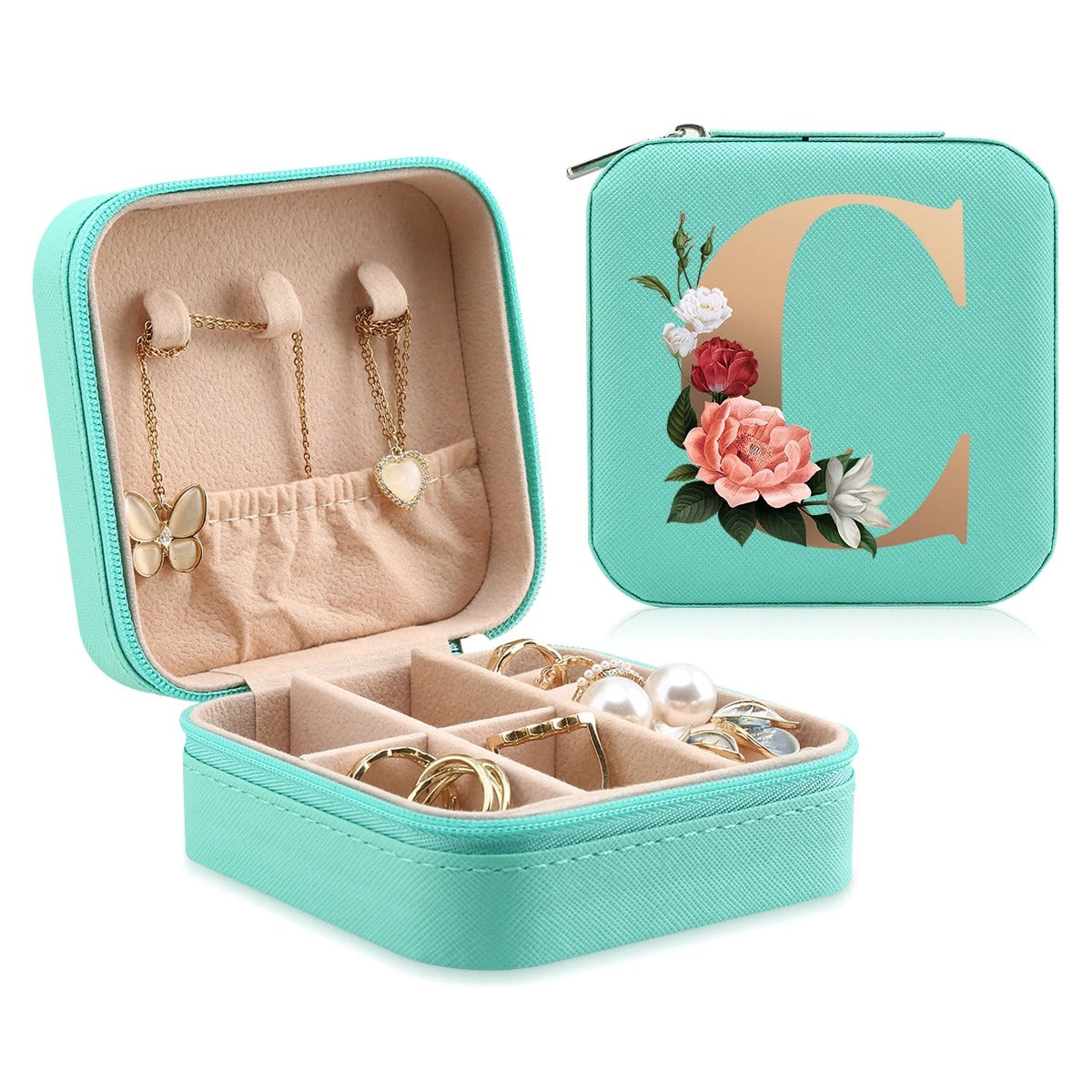 A-Z Letter Portable Mini Jewelry Storage Box - Delicate Leather