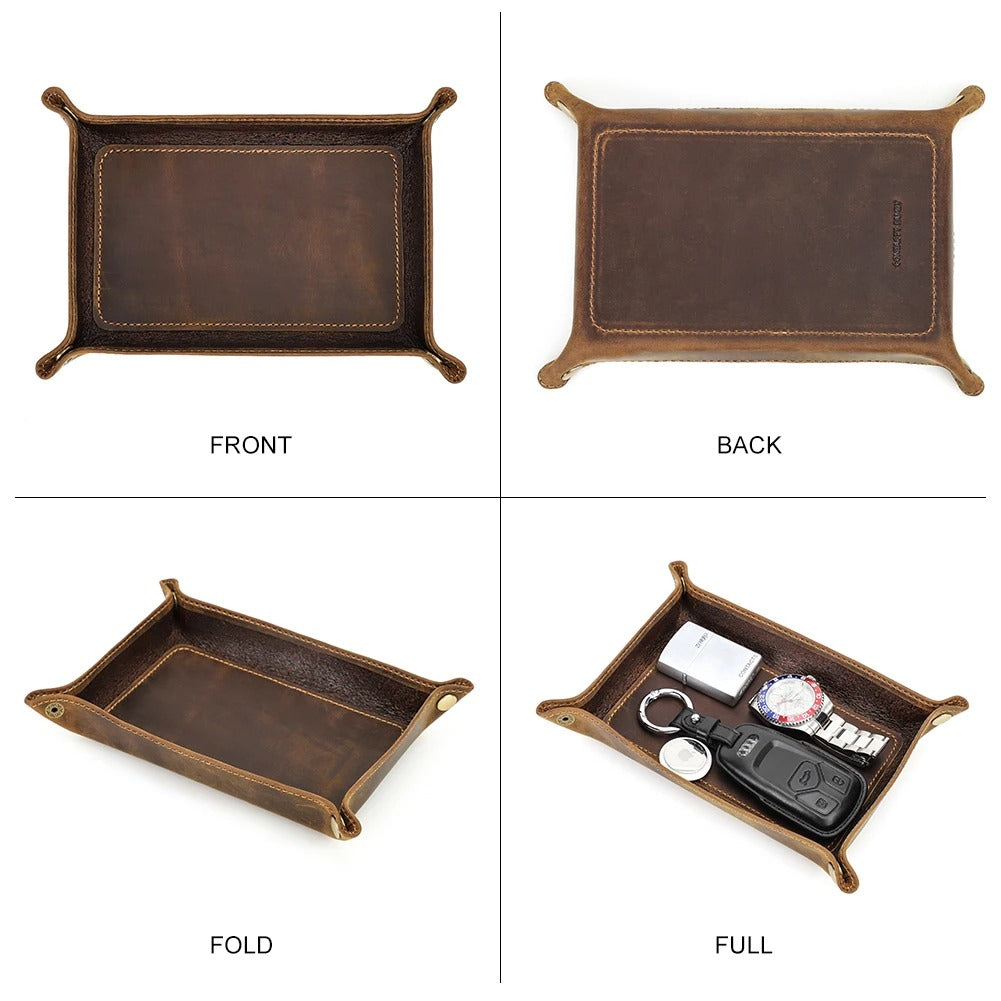 Genuine Leather Desktop Storage Tray, Jewelry Key Plate, Home Decoration Dice Tray, Wallet Coins Nubuck Leather Folding Storage Box