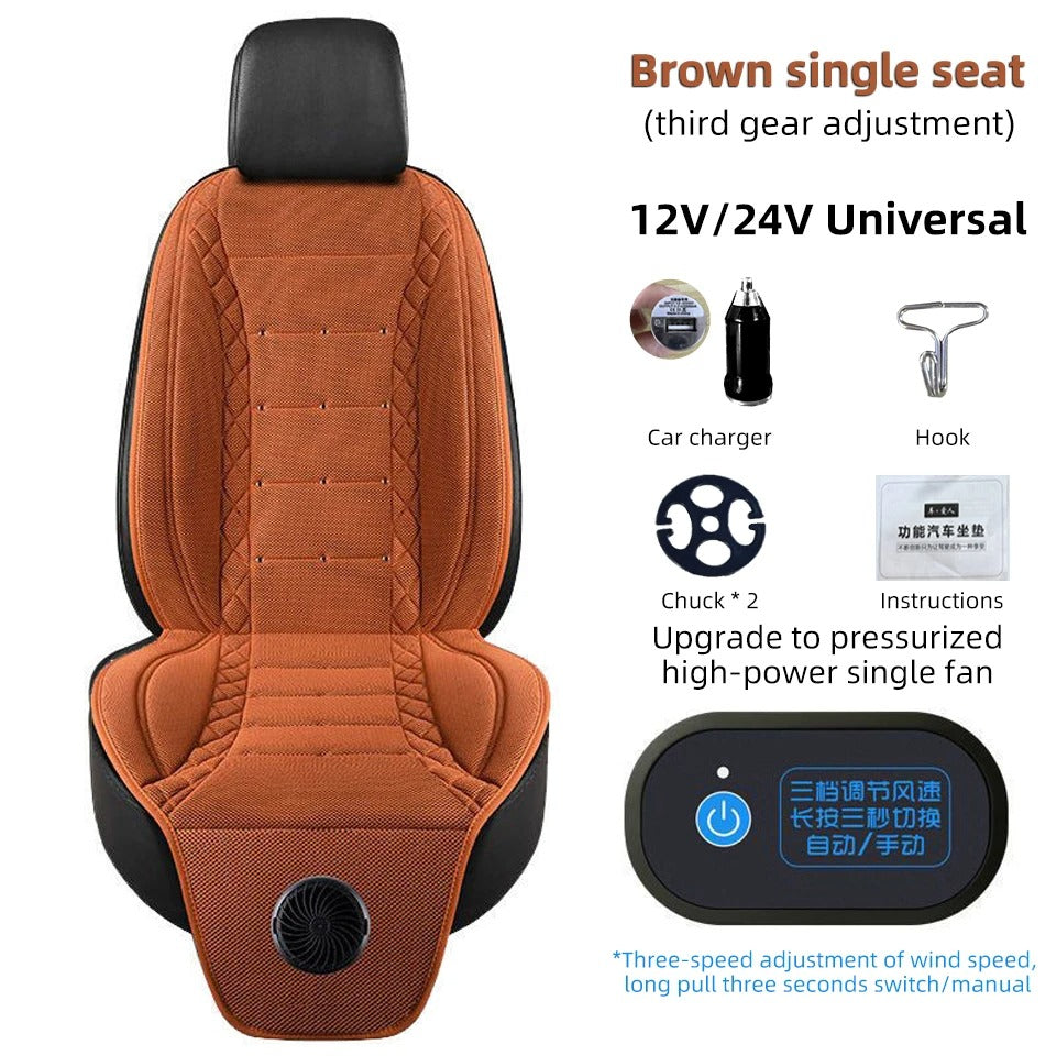 USB Ventilated Car Seat Cushion – 3-Speed Cooling Fan Breathable Universal Seat Cover - Delicate Leather