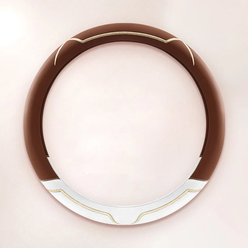 Universal Steering Wheel Cover – Pink and White, 15-Inch Anti-Slip Design - Delicate Leather