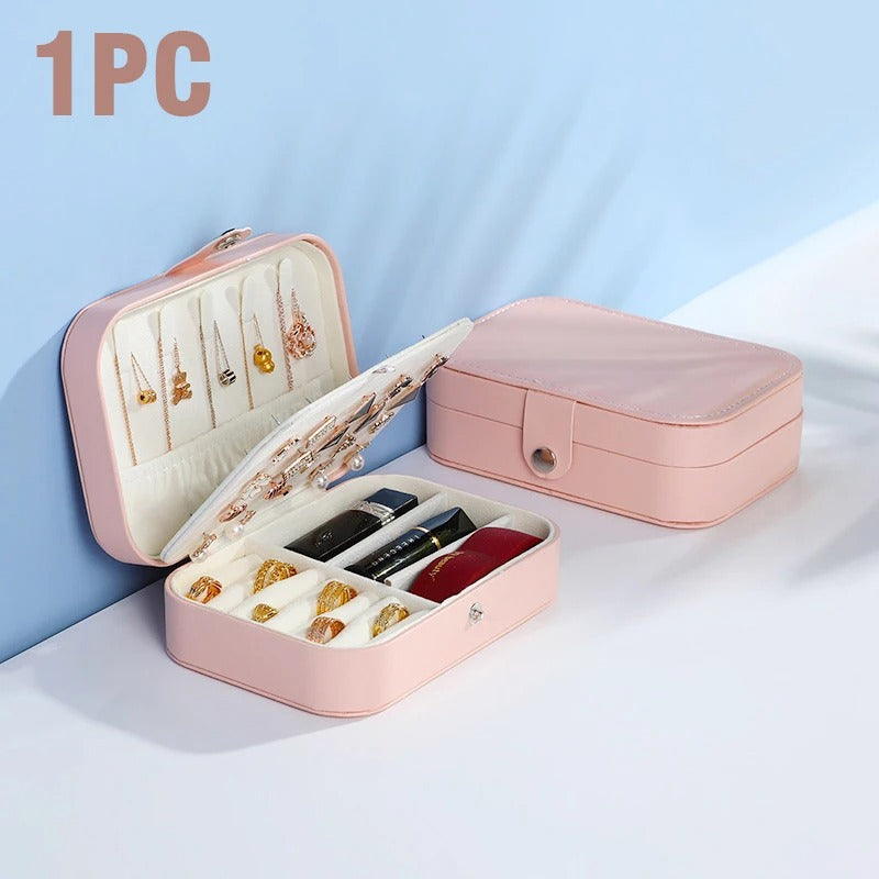 Double Layer PU Leather Portable Travel Jewelry Box - Storage Organizer Packaging Case for Earrings, Rings, Necklaces - Delicate Leather