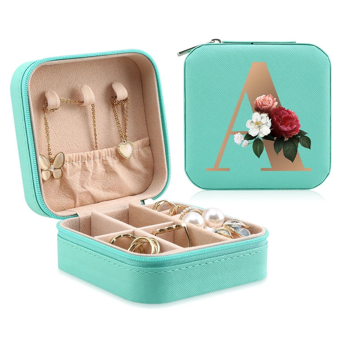 A-Z Letter Portable Mini Jewelry Storage Box - Delicate Leather