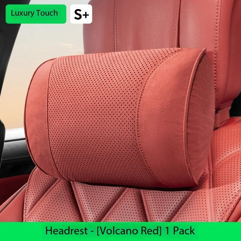Luxury Suede Car Headrest and Lumbar Cushion Set – Breathable All-Season Support Pillows for Vehicle Seats - Delicate Leather
