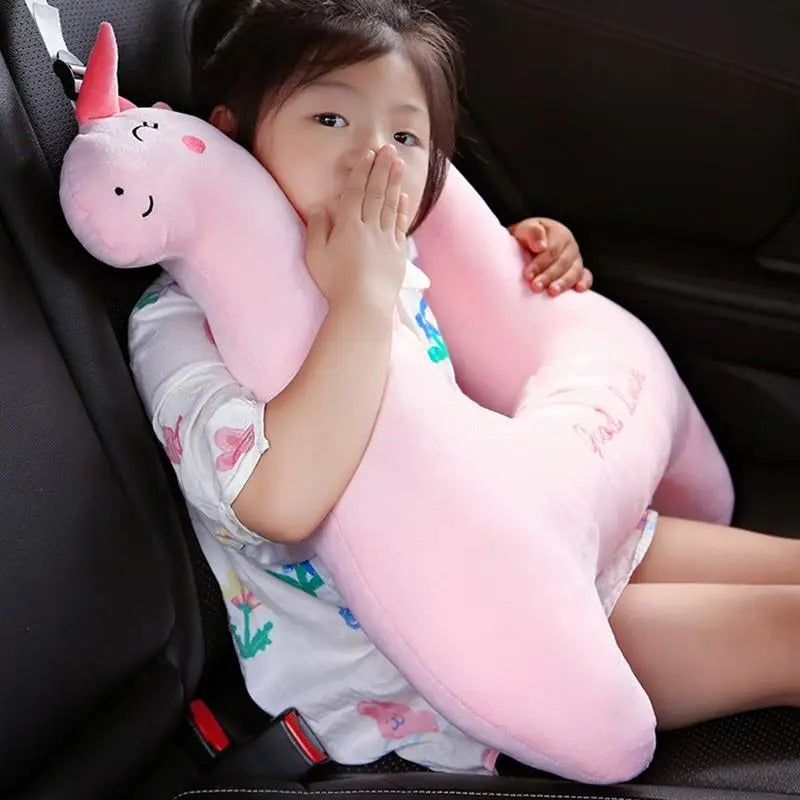 Pink Unicorn Kid and Adult Car Sleeping Neck Head Support H-Shape Travel Pillow Cushion, Car Seat Safety Neck Pillow for Child and Women - Delicate Leather
