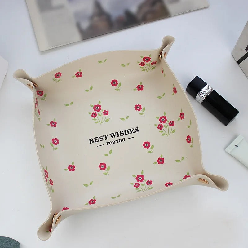 PU Leather Folding Storage Box - Leather Organizer Storage Box, Desktop Storage Key Tray, Dice Coin Jewelry Home Decoration - Delicate Leather