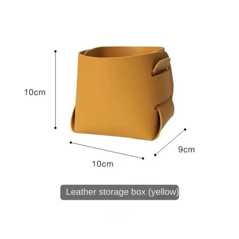 Leather Storage Box, Cosmetics Remote Control Pen Key Basket, Desktop Sundries Storage, Home Organization - Delicate Leather