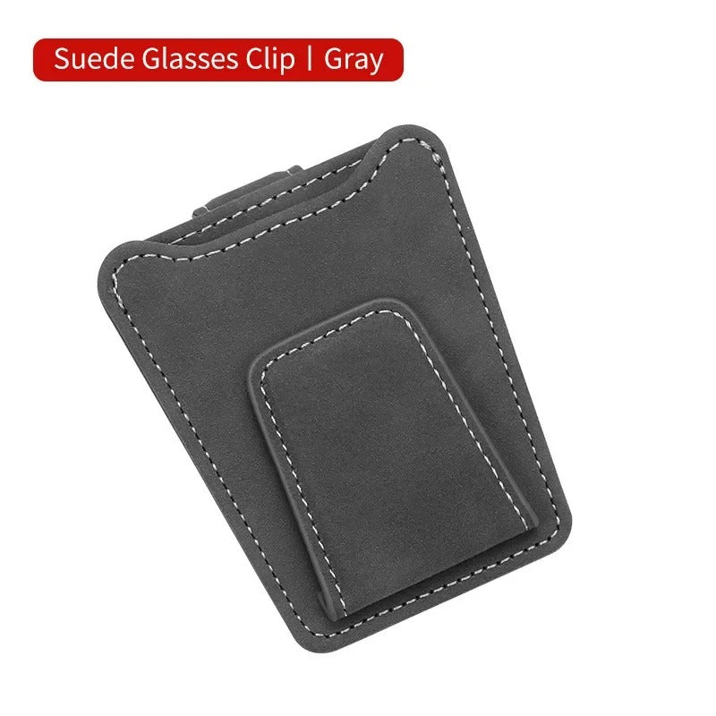 Suede Leather Car Glasses Holder Auto Sun Visor Sunglasses Clip Card Ticket Organizer Universal Multi-Function Car Accessories - Delicate Leather