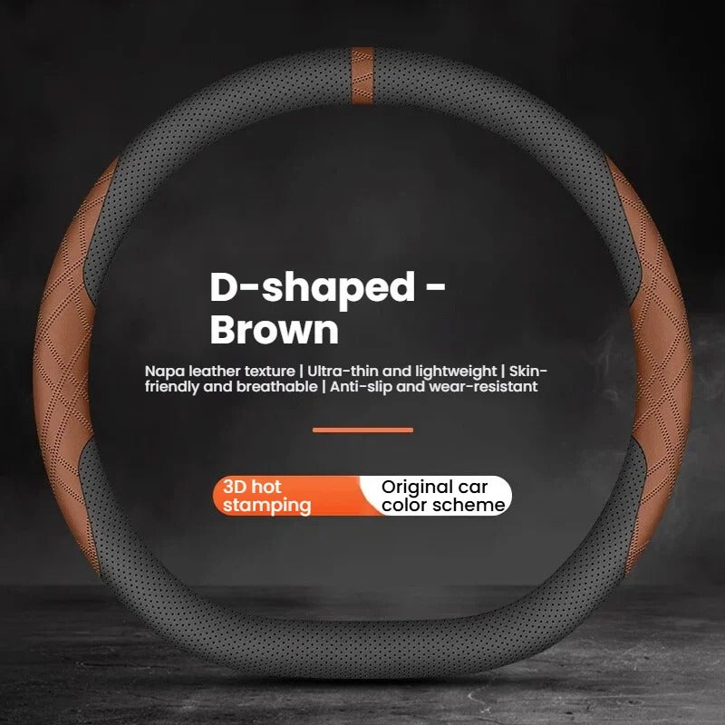 5D Laser Carbon Fiber Pattern Steering Wheel Cover – Universal 38cm Fit, Anti-Slip Synthetic Material - Delicate Leather