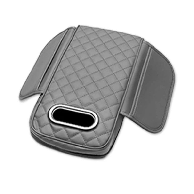 Thickened Memory Foam Car Armrest Cushion – PU Leather Center Console Cover with Tissue Holder & Storage Pocket - Delicate Leather