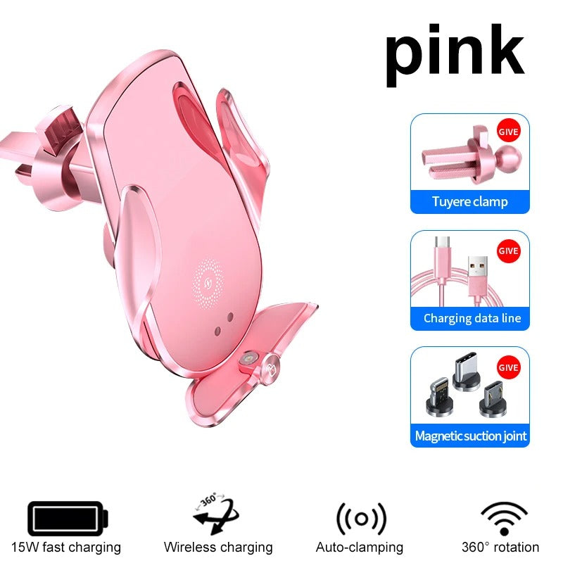 Universal Car Cell Phone Holder Bracket 15W Wireless Charging Handsfree Phone Holder for Dashboard, Windshield, Vent - Delicate Leather