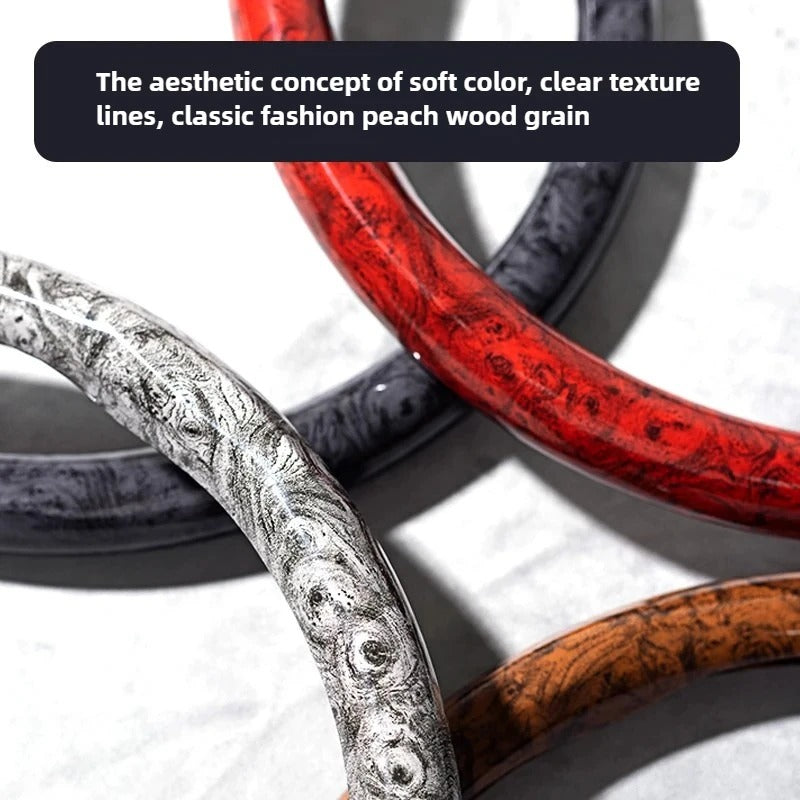 Universal Anti-Slip Wood Grain Steering Wheel Cover 38cm (15 Inch) – Premium Car Steering Wheel Protector - Delicate Leather
