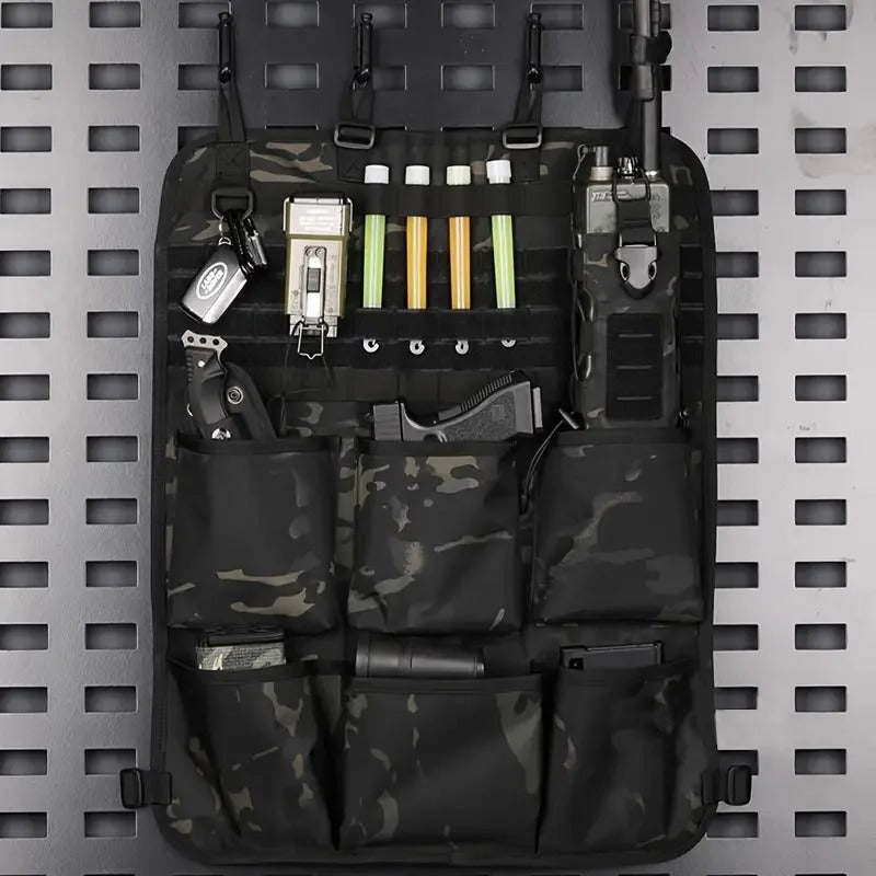 Multipurpose Car Seat Back Storage Bag - 600D Water-Repellent Fabric, Multiple Pockets, Customizable for Phones, Walkie-Talkies, and Keys, Fits SUVs, Trucks, Cars - Delicate Leather