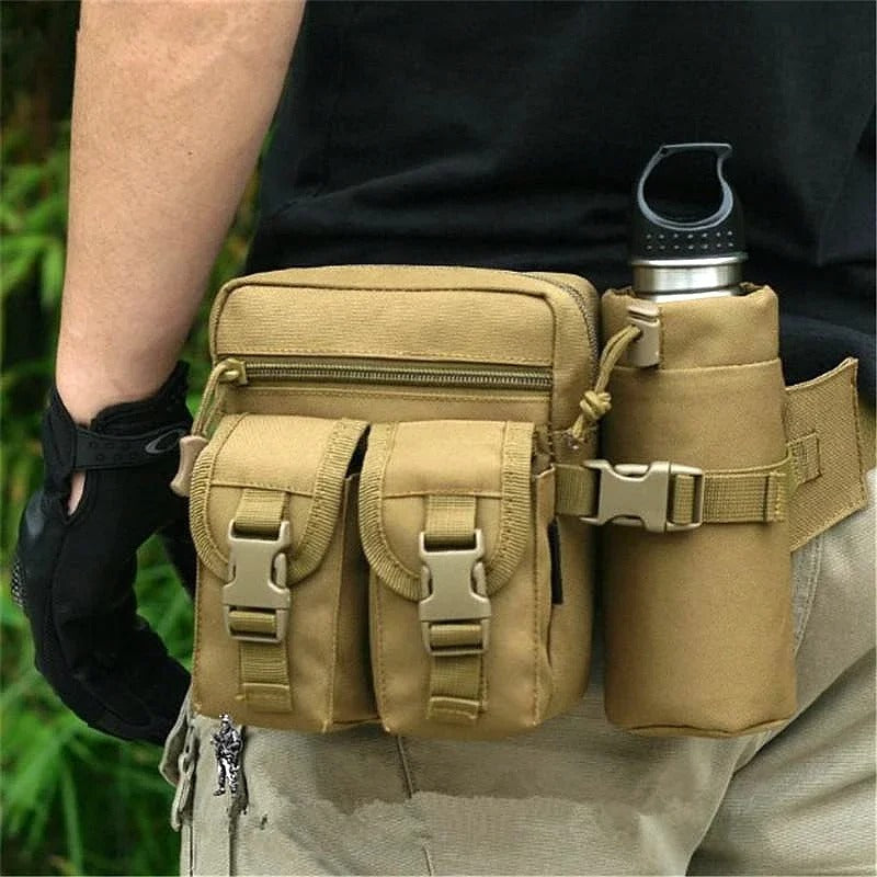 Tactical Men Waist Pack Nylon Hiking Water Bottle Phone Pouch Outdoor Sports Hunting Climbing Camping Belt Bag - Delicate Leather