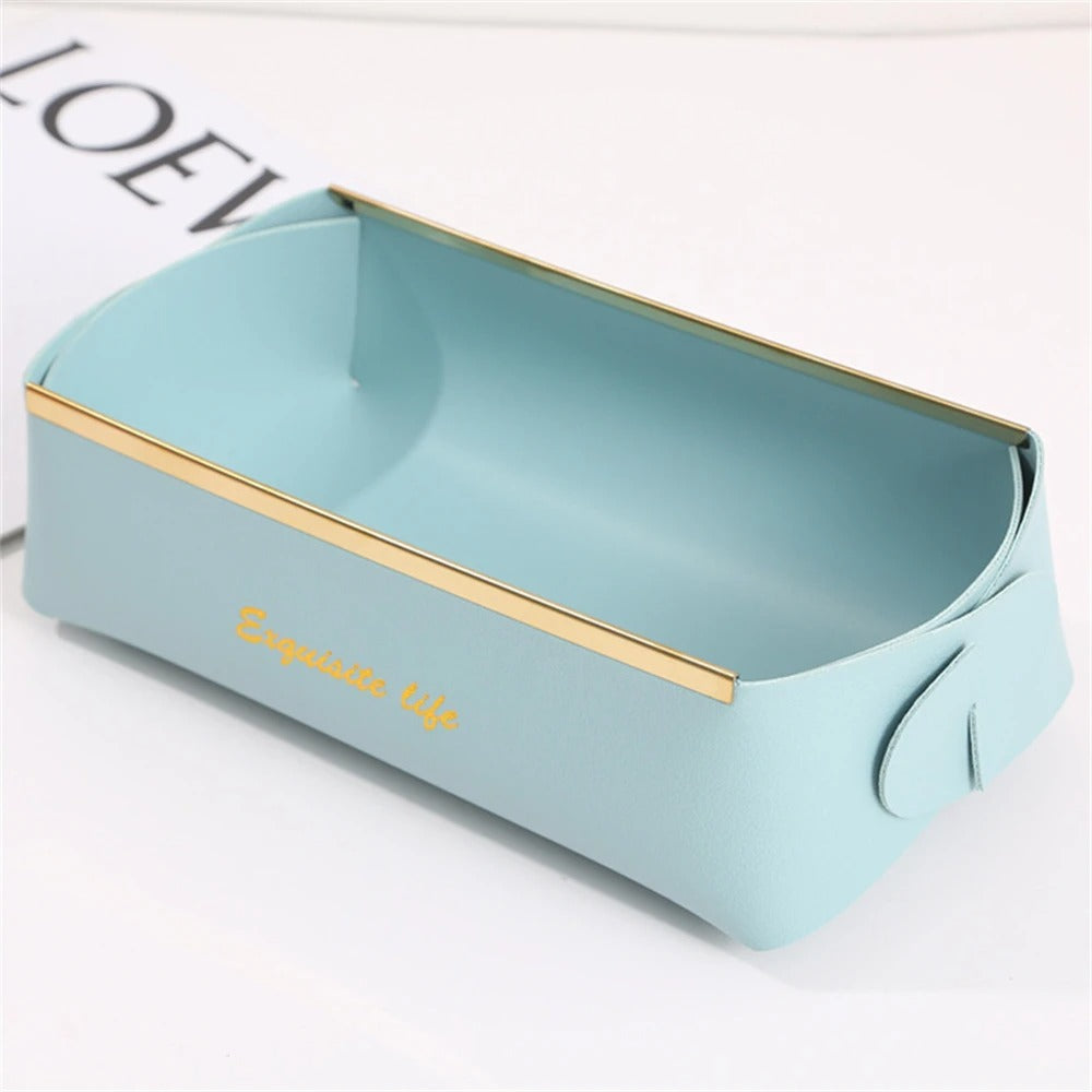 Nordic Leather Desktop Storage Box, PU Foldable Grocery Basket, Household Dice Tray Organizer, Cosmetic Coins Decorative Plate - Delicate Leather
