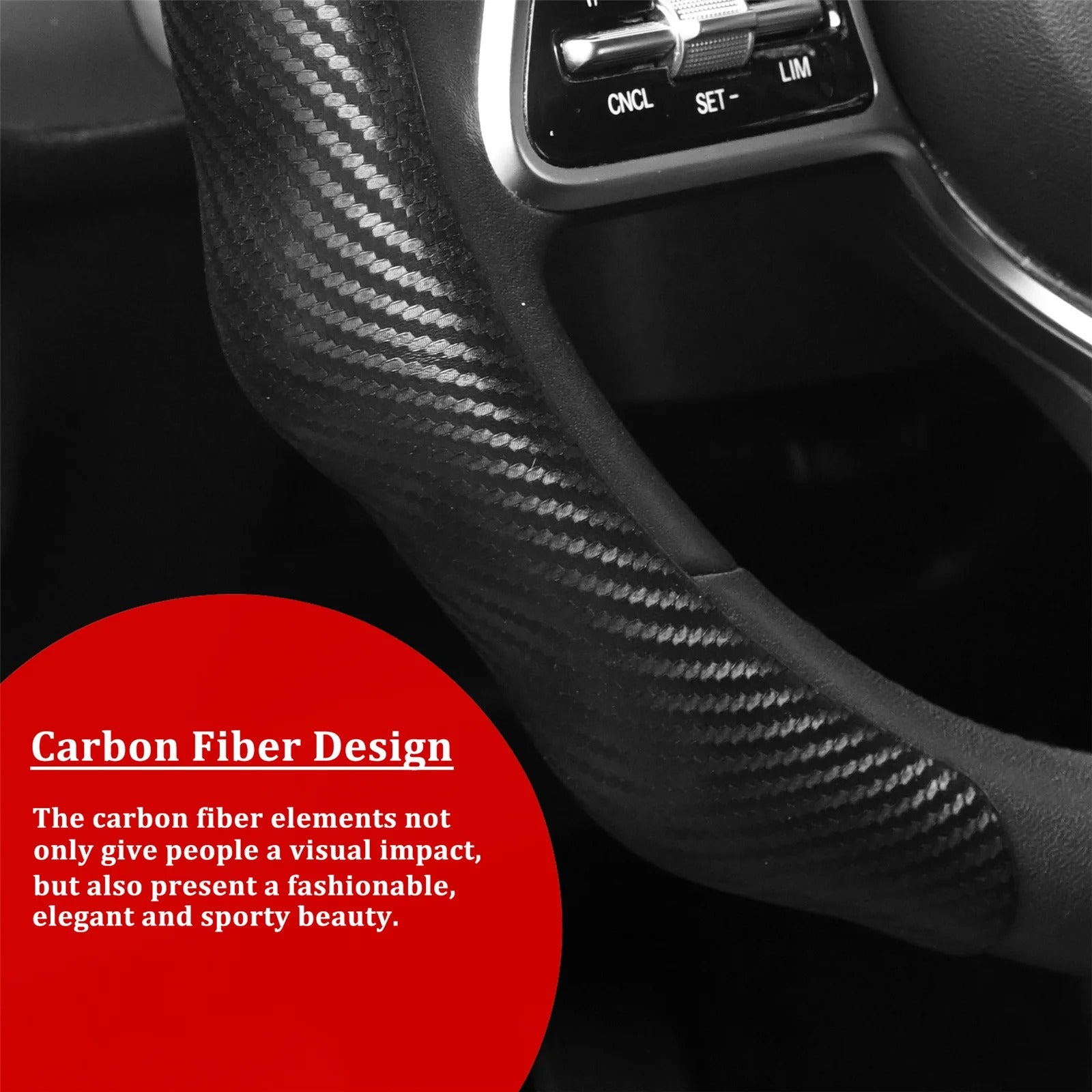 Carbon Fiber Steering Wheel Cover – Universal 38cm Anti-Slip Sport Grip - Delicate Leather
