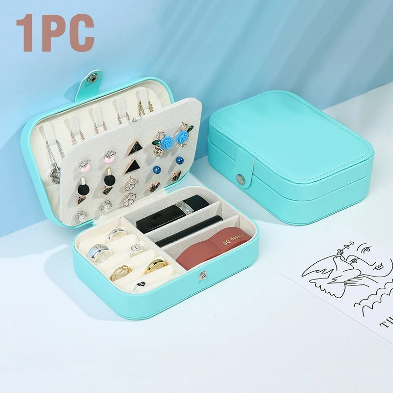 Double Layer PU Leather Portable Travel Jewelry Box - Storage Organizer Packaging Case for Earrings, Rings, Necklaces - Delicate Leather