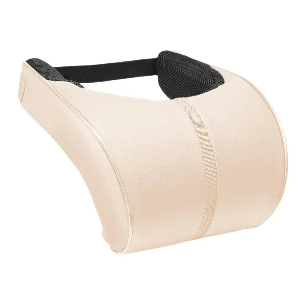 Adjustable Memory Foam Car Headrest & Lumbar Cushion Set – Leather Neck & Back Support Pillow - Delicate Leather