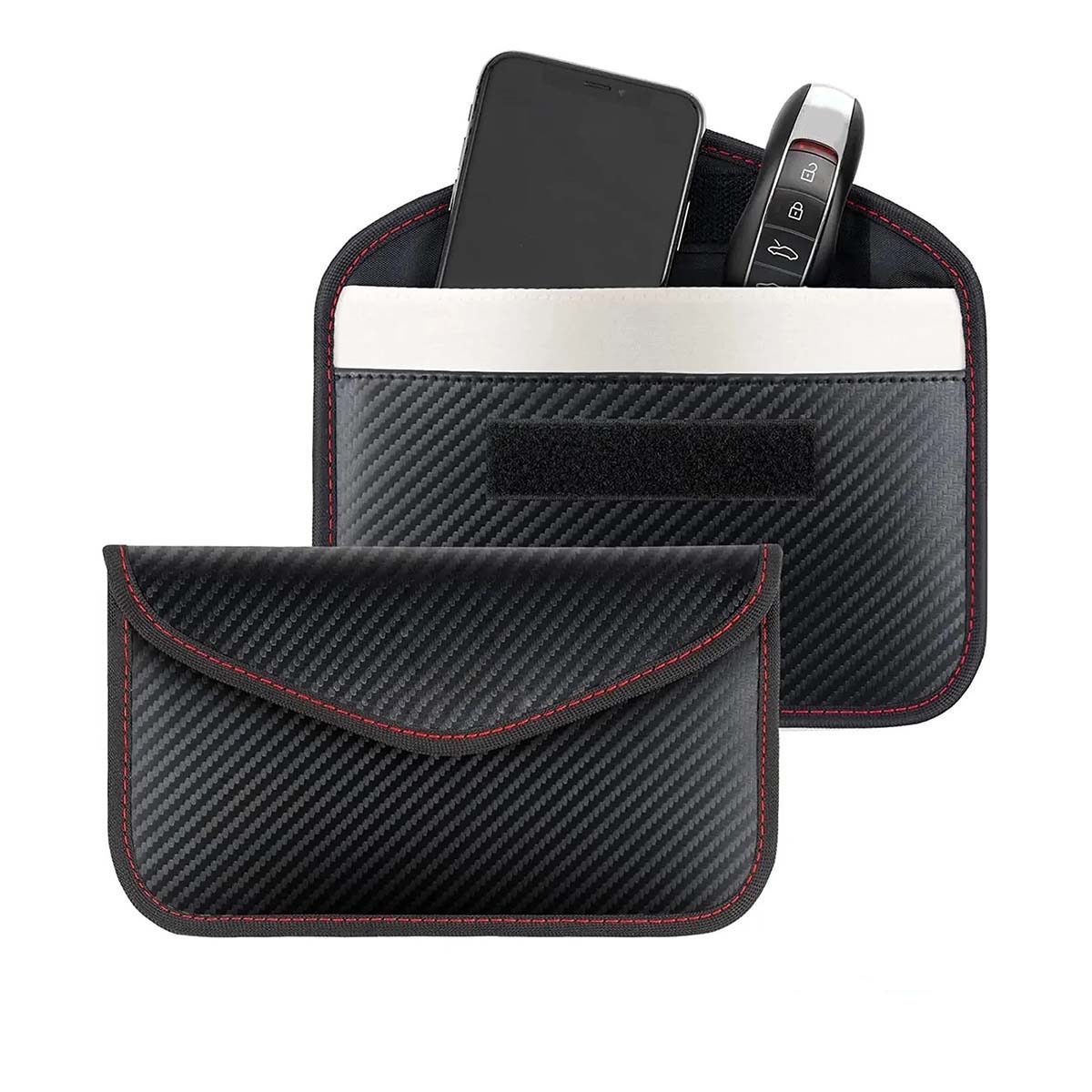 Faraday Bags for Car Keys and Cell Phone, Signal Blocking Key Pouch, Anti Theft Car Protection, Cell Phone WiFi/GSM/LTE/NFC/RFID/Keyless Entry Fob Signal Blocking Pouch, 2 pack - Delicate Leather