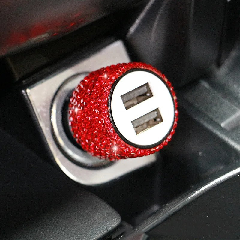 Bling Dual Port USB Car Charger – 5V 2.1A Fast Adapter with Rhinestone Design, Gift For Mother's Day 2025 - Delicate Leather