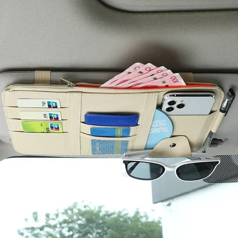 Car Sun Visor Organizer - Multi-Pocket Auto Interior Accessories Pocket Organizer - Delicate Leather