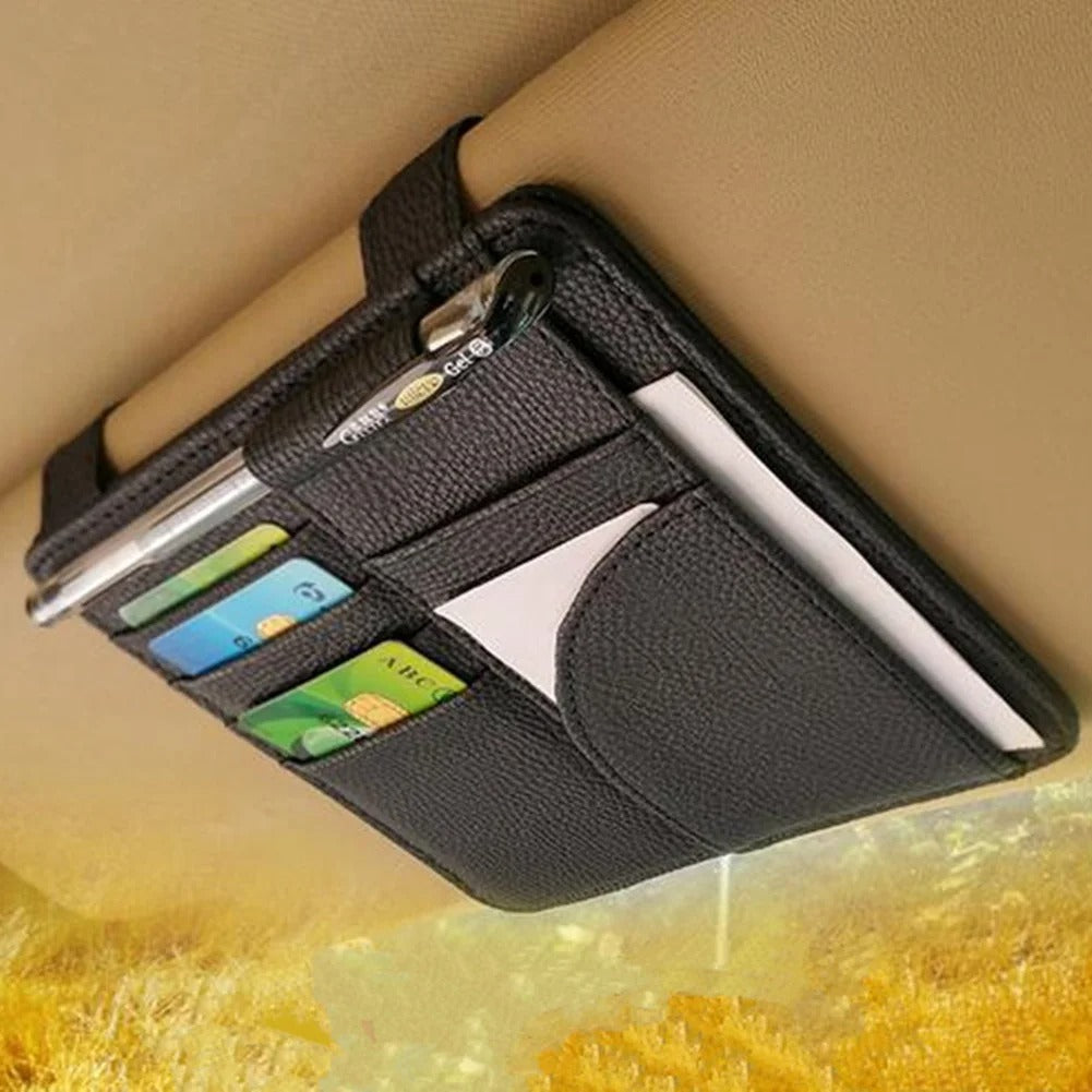Multi-Purpose Car Sun Visor Organizer Auto Sunshade Ticket Card Pen Storage Holder Pouch Pocket Car Interior Accessory - Delicate Leather