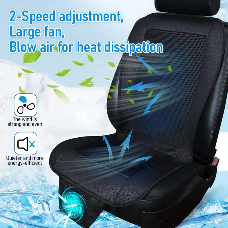 12V Car Cooling Seat Cushion – 8-Fan Ventilated Airflow Pad with PU Surface for Summer Use - Delicate Leather