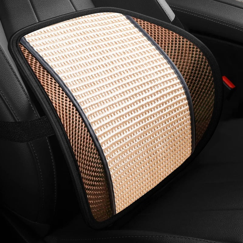 Breathable Car Lumbar Support Cushion – Ice Silk Backrest Pillow for Car & Office - Delicate Leather