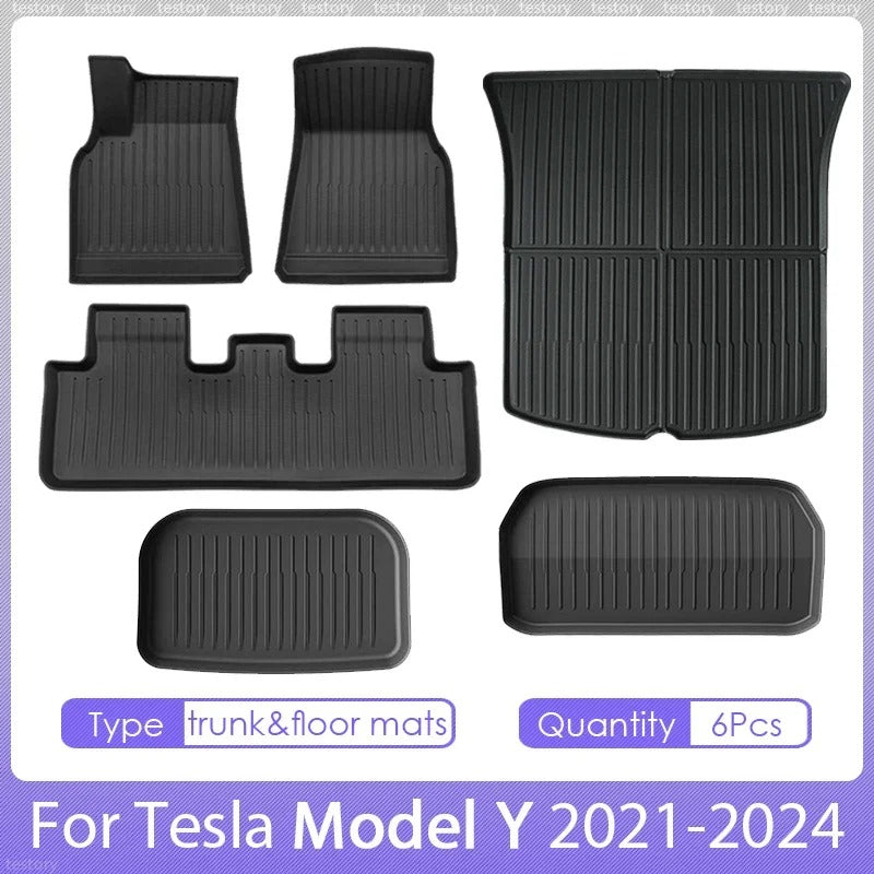 TPE Floor Mats Set for Tesla Model Y 2021–2024 (5-Seater) – Waterproof, Anti-Slip Cargo Liner and Interior Mats - Delicate Leather