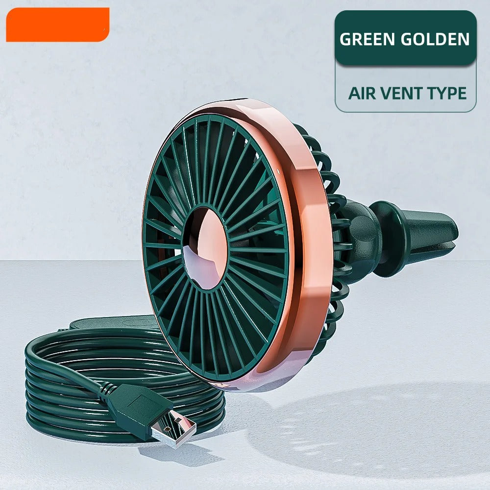 12–24V Mini Car Air Outlet Fan with LED Lighting – USB Powered, 360° Rotating, 3-Speed Cooling Fan for Car, Office & Home Use - Delicate Leather