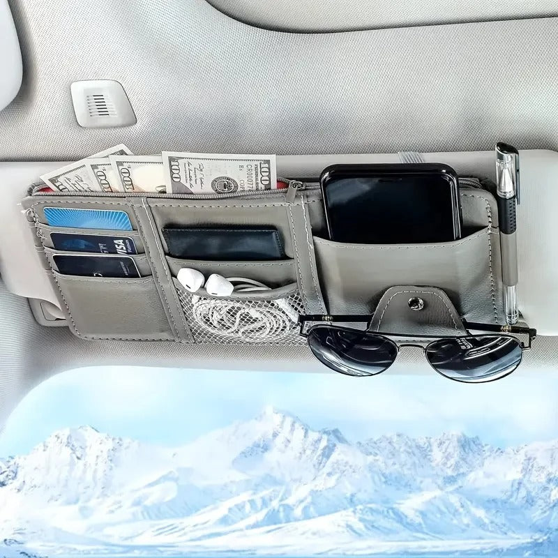 Car Visor Organizer - Sunglasses Holder and Visor Accessories for Trucks - Delicate Leather