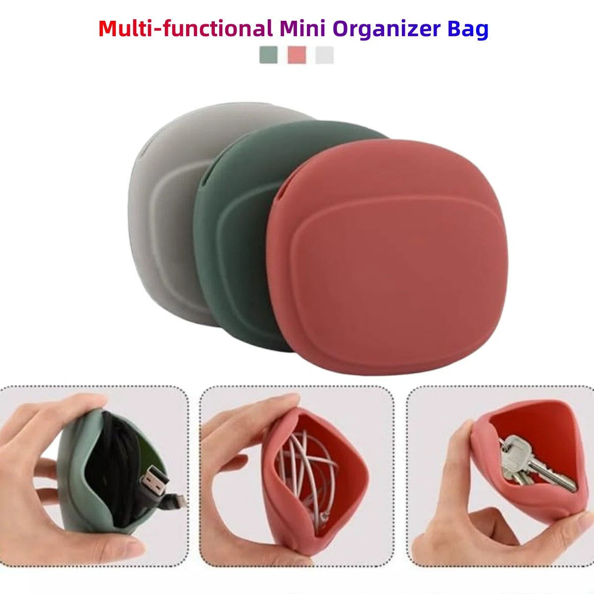 Multi-functional Silicone Cable Organizer – Mini Portable Storage Bag for Headphones & Data Cables - Delicate Leather