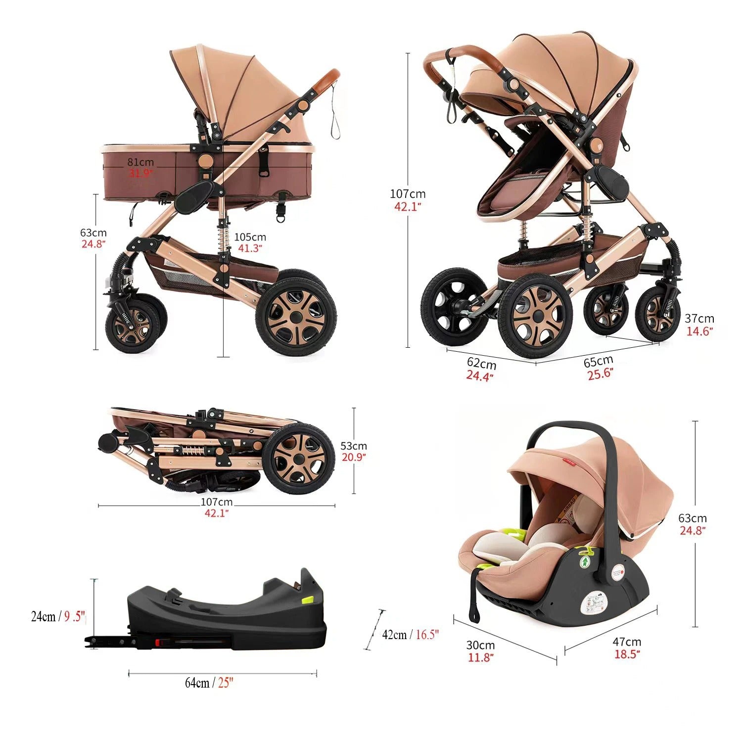 3-in-1 Baby Stroller Travel System with Isofix Base – Foldable, Reversible Pram & Newborn Carriage, Gift For Mother's Day