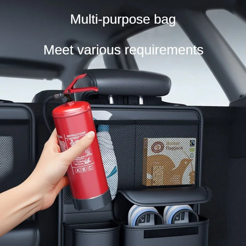 Car Trunk Leather Storage Bag Foldable Car Seat Back Tools Organizer - Delicate Leather