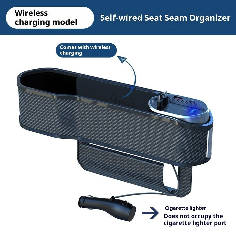 Front Seat Side Storage Case with Wireless Charger 10W Console Pocket USB Type-C Seat Gap Filler Organizer Car Interior Accessories - Delicate Leather